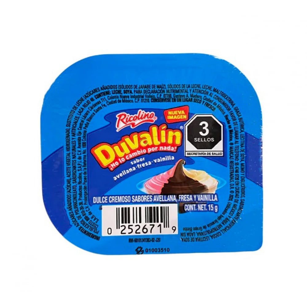 Dulce cremoso sabores avellana, fresa y vainilla Duvalín Ricolino (15 g) - Imagen 1