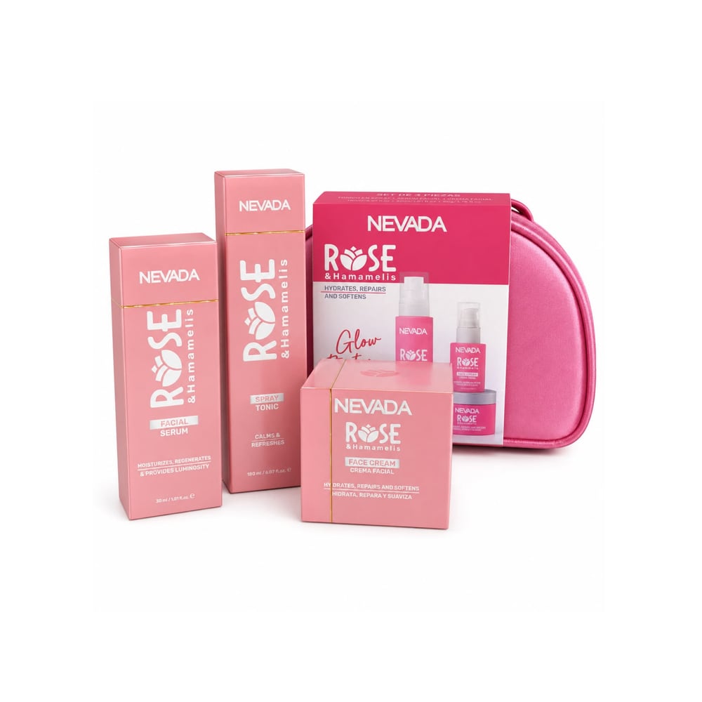 Kit de tónico en spray, sérum facial y crema facial de Rosa & Hamamelis Nevada - Imagen 1