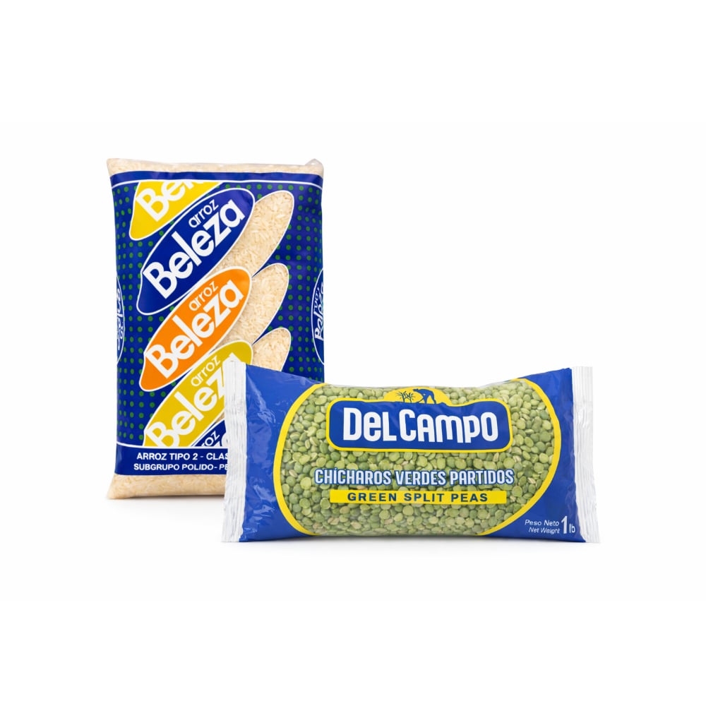 Arroz tipo 2 Beleza (1 kg / 2.20 lb) + Chícharos verdes partidos Del Campo (454 g / 1 lb) - Imagen 1