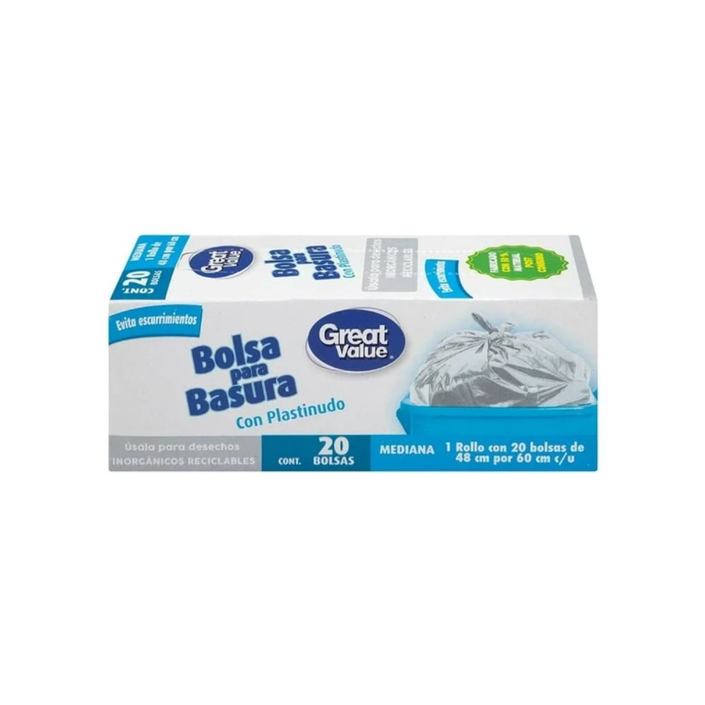 Bolsa para basura con plastinudo mediana Great Value (20 U) - Imagen 1
