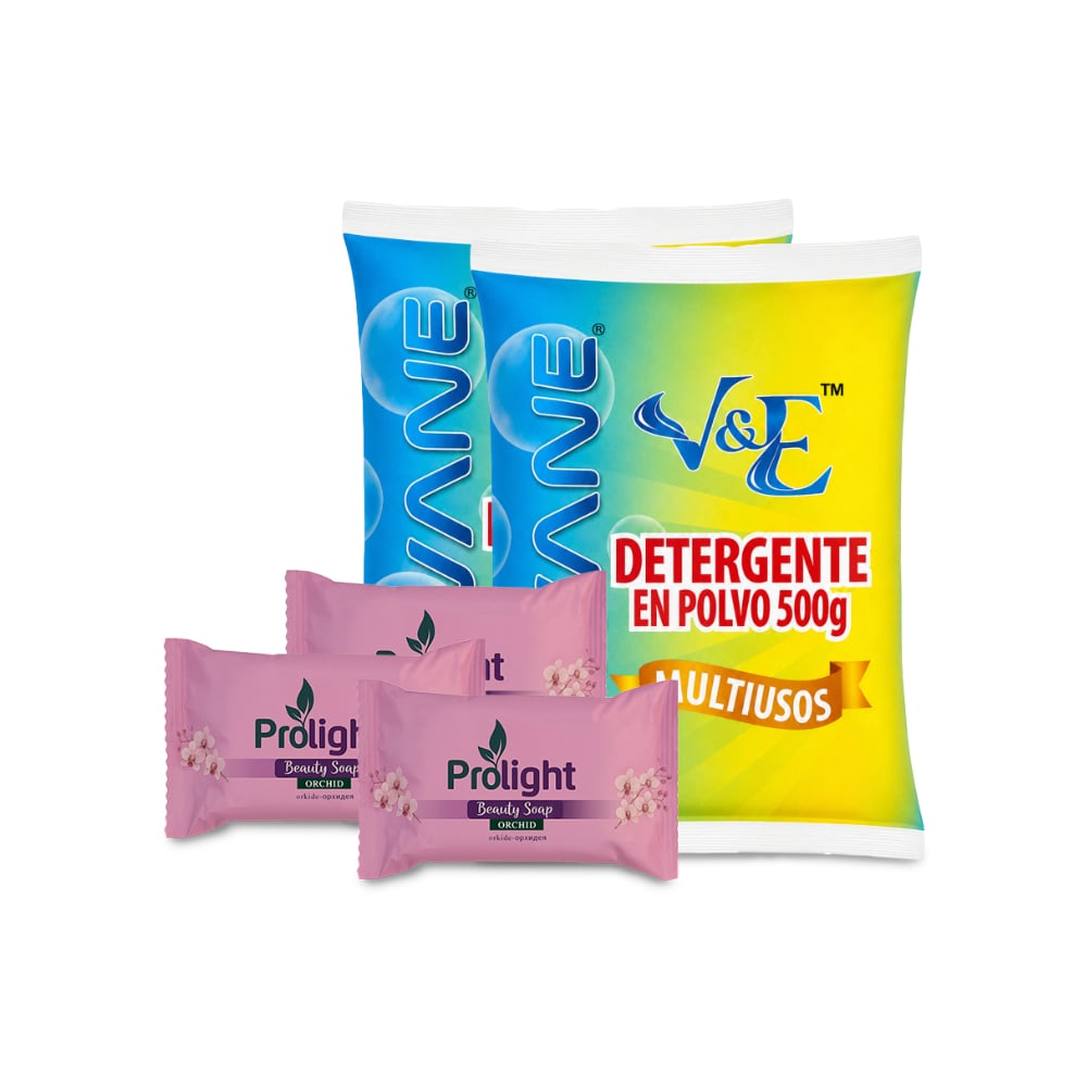 Combo de higiene y limpieza #4: Detergente en polvo multiuso con aroma floral Lavane + Jabón de belleza con fragancia a orquídea Prolight - Imagen 1