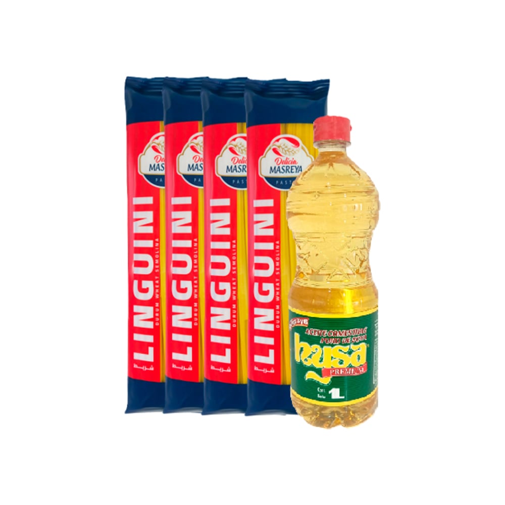 Aceite de soya puro Hysa (1 L) + Espaguetis linguini Delicia Masreya (4 x 500 g / 1.1 lb) - Imagen 1