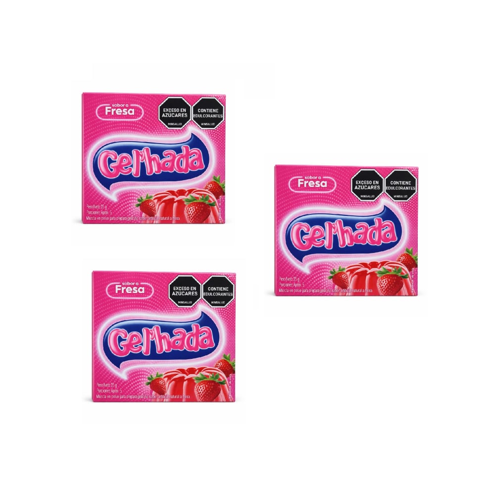 Gelatina sabor a fresa Gel’hada (3 x 35 g / 1.23 oz) - Imagen 1