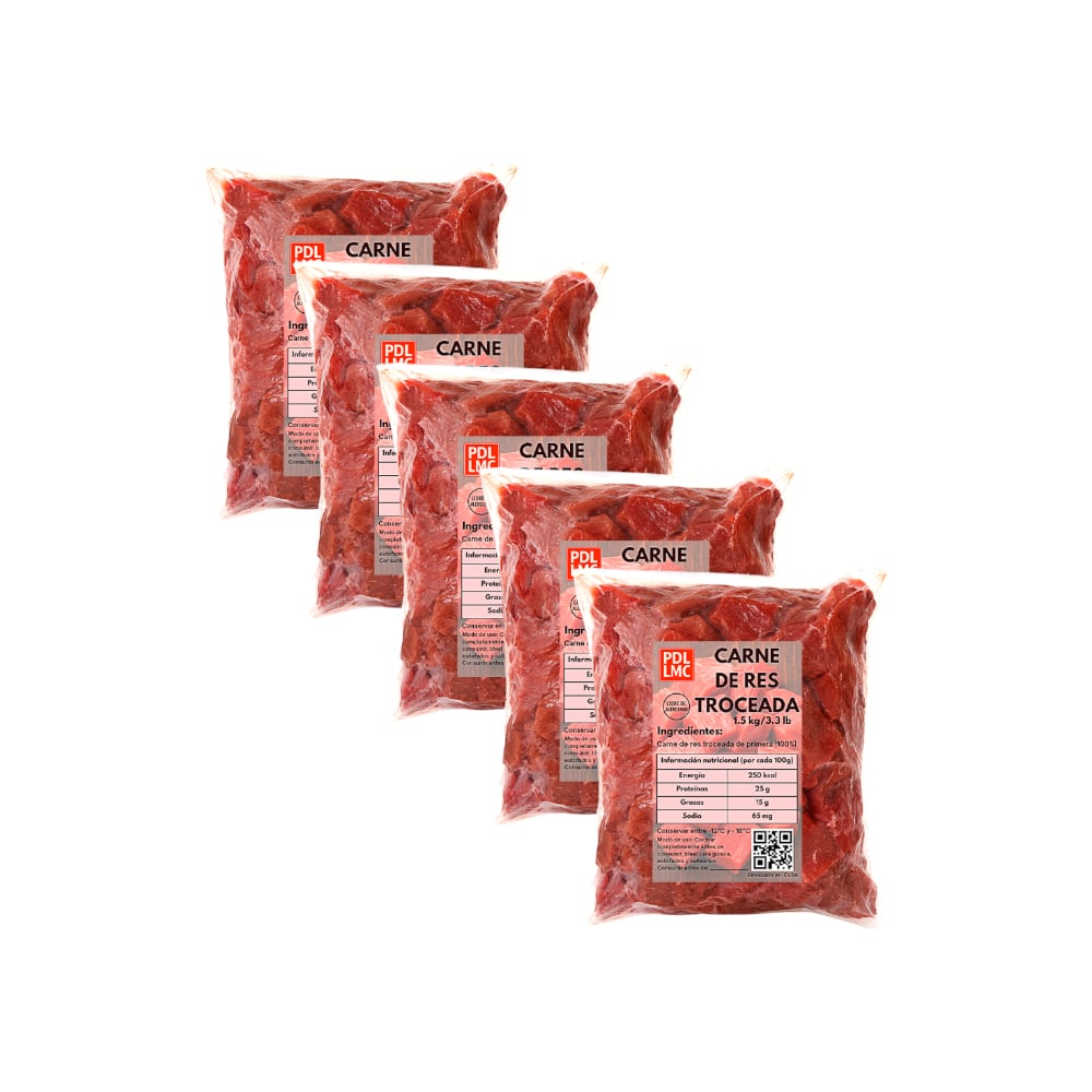 Carne troceada de res de primera PDL LMC (5 x 1.5 kg / 3.3 lb) - Imagen 1