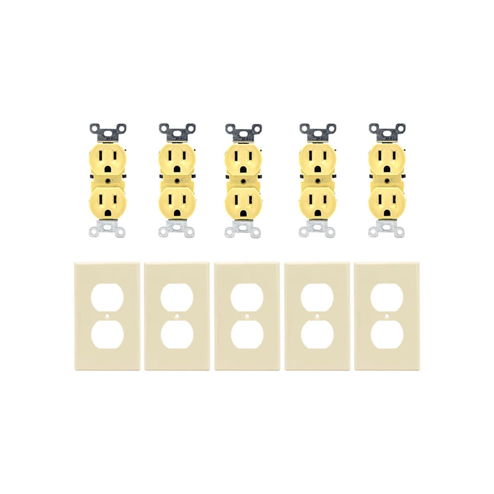 Set de 5 tomacorrientes doble de 125 V / 15 A con tapas Troen - Imagen 1