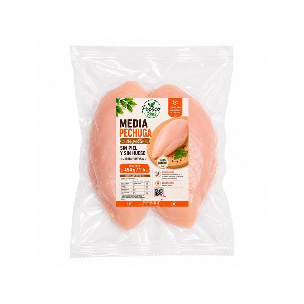 Media pechuga de pollo sin piel y sin hueso Fresco Real (454 g / 1 lb) - Imagen 1