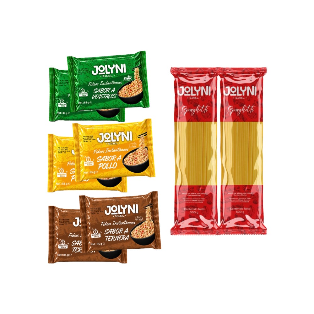 Combo Especial- Mixto de fideos y pasta Jolyni (6 x 85g / 3 oz) + (2 x 500 g / 17.63 oz) - Imagen 1