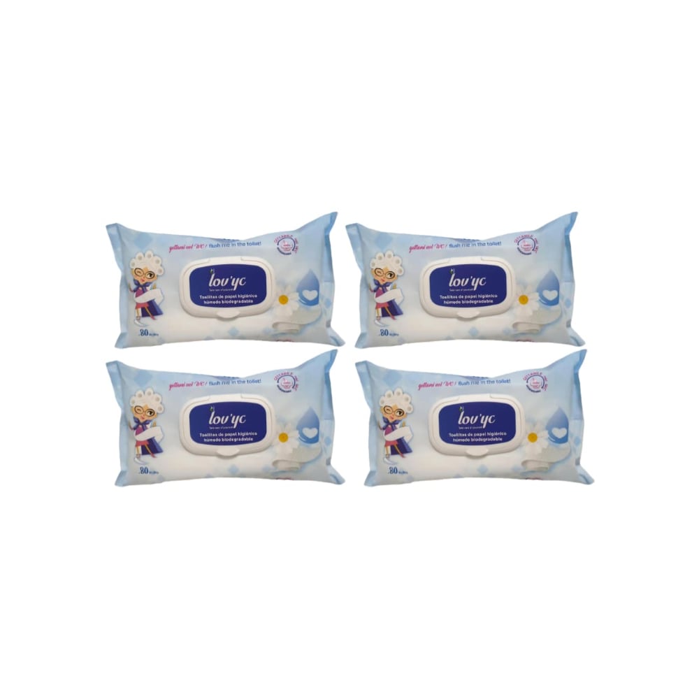 Toallitas de papel higiénico húmedo biodegradables Lov’yc (4 x 80 U) - Imagen 1