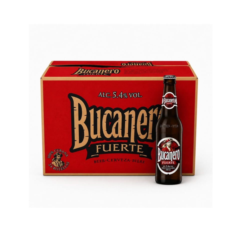 Caja de cerveza de botella fuerte Bucanero (24 x 350 ml) - Imagen 1