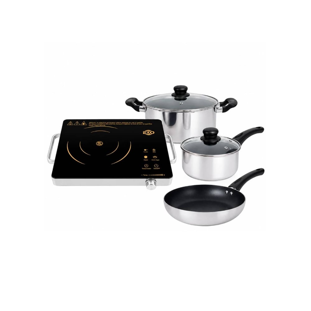 Cocina infrarroja compatible con todo tipo de utensilios 1500 W + Juego de calderos de aluminio con base de inducción - Imagen 1
