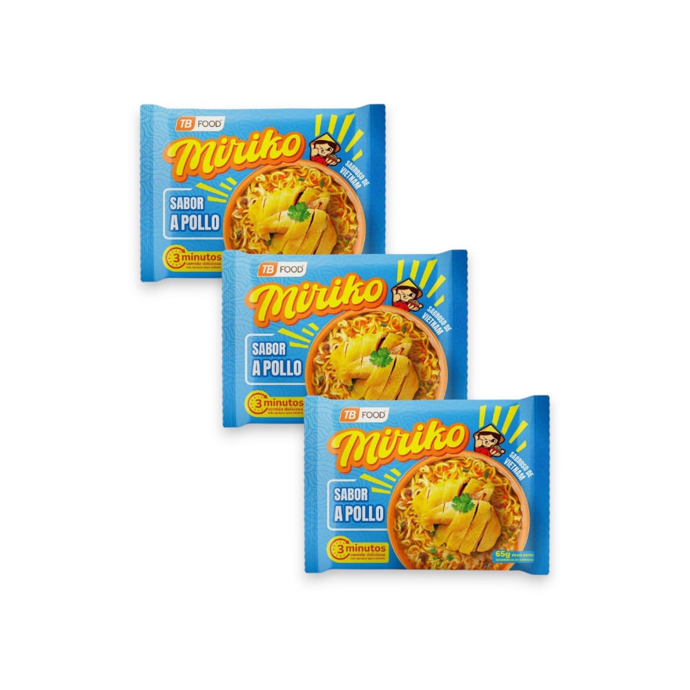 Sopa instantánea de fideos sabor a pollo Miriko (3 x 65 g / 2.29 oz) - Imagen 1