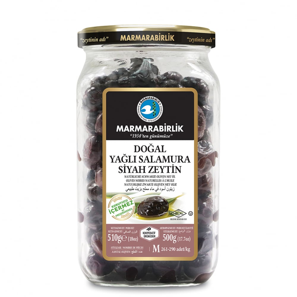 Aceitunas negras naturales en aceite y salmuera Marmarabirlik (500 g / 1.10 lb) - Imagen 1