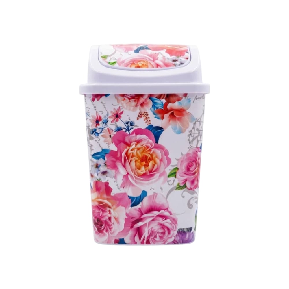 Cesto de basura pequeño de plástico con tapa oscilante con estampado floreado Neki Impex (1 U) - Imagen 1