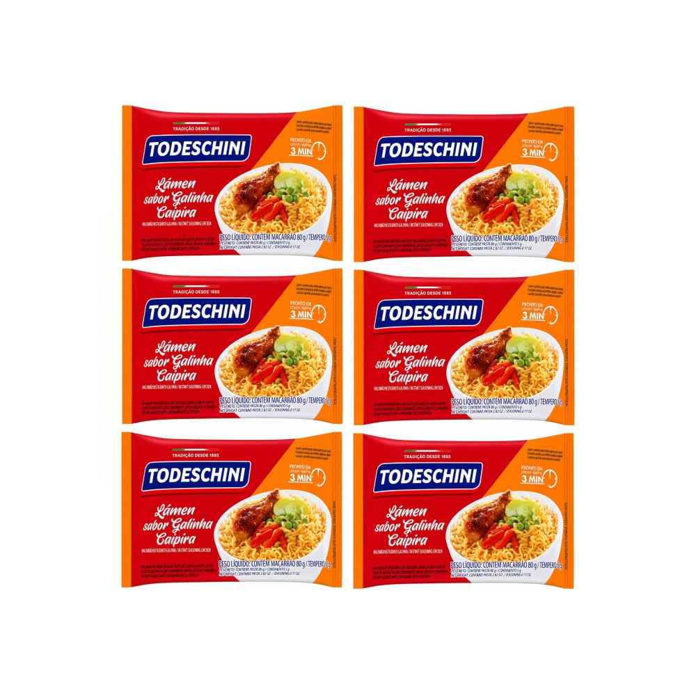 Fideos instantáneos sabor a pollo de corral Todeschini (6 x 85 g / 2.99 oz) - Imagen 1