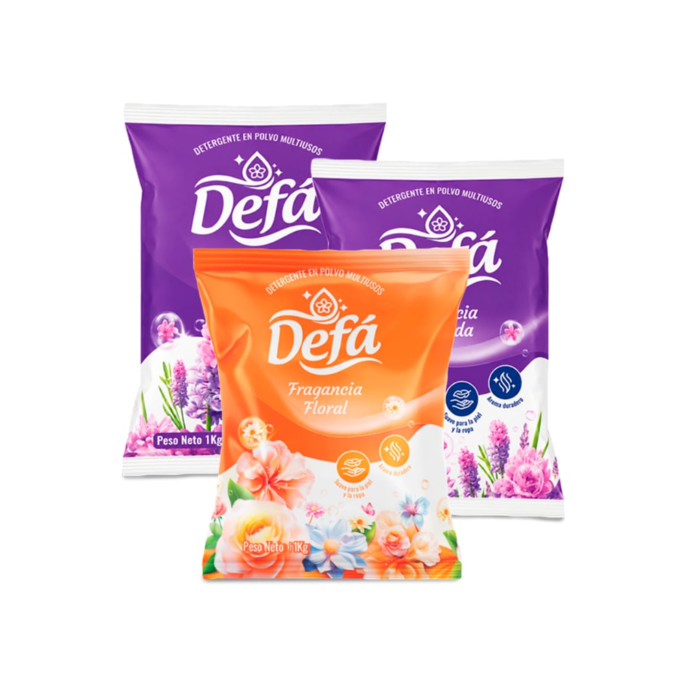 Combo de detergentes Defá #7: Detergente en polvo multiusos fragancia de lavanda Defá + Detergente en polvo multiusos fragancia floral Defá - Imagen 1