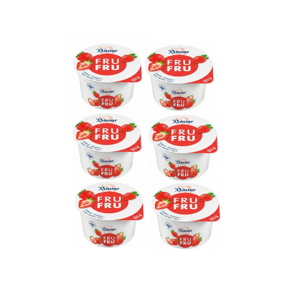 Yogur sabor fresa Bauer Fru Fru (6 x 100g / 3.53oz) - Imagen 1