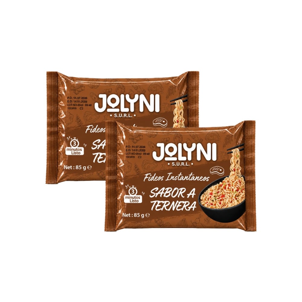 Sopa de fideos instantáneos sabor ternera Jolyni (2 x 85 g / 3 oz) - Imagen 1
