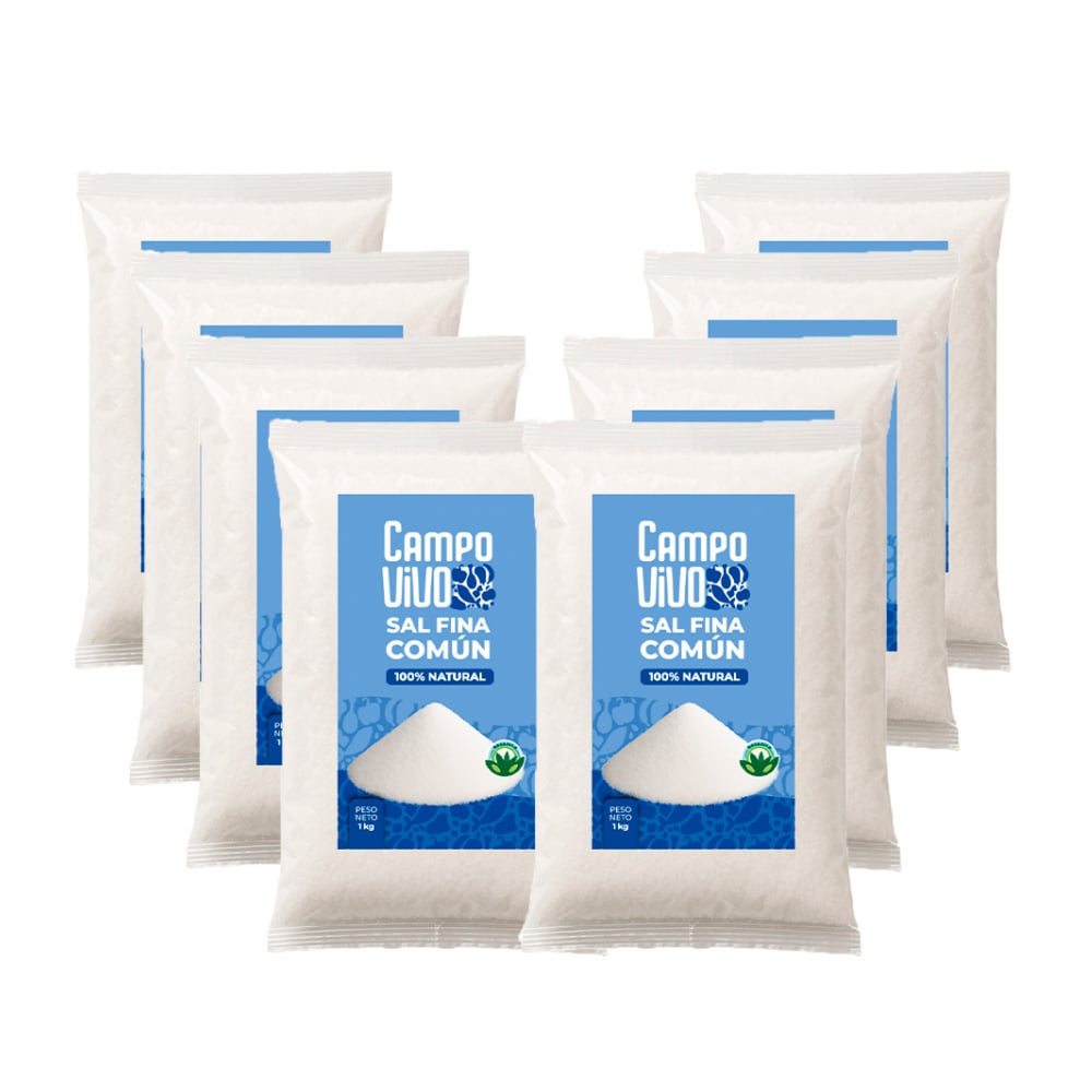 Sal fina común Campo Vivo (8 x 1 kg / 2.2 lb) - Imagen 1