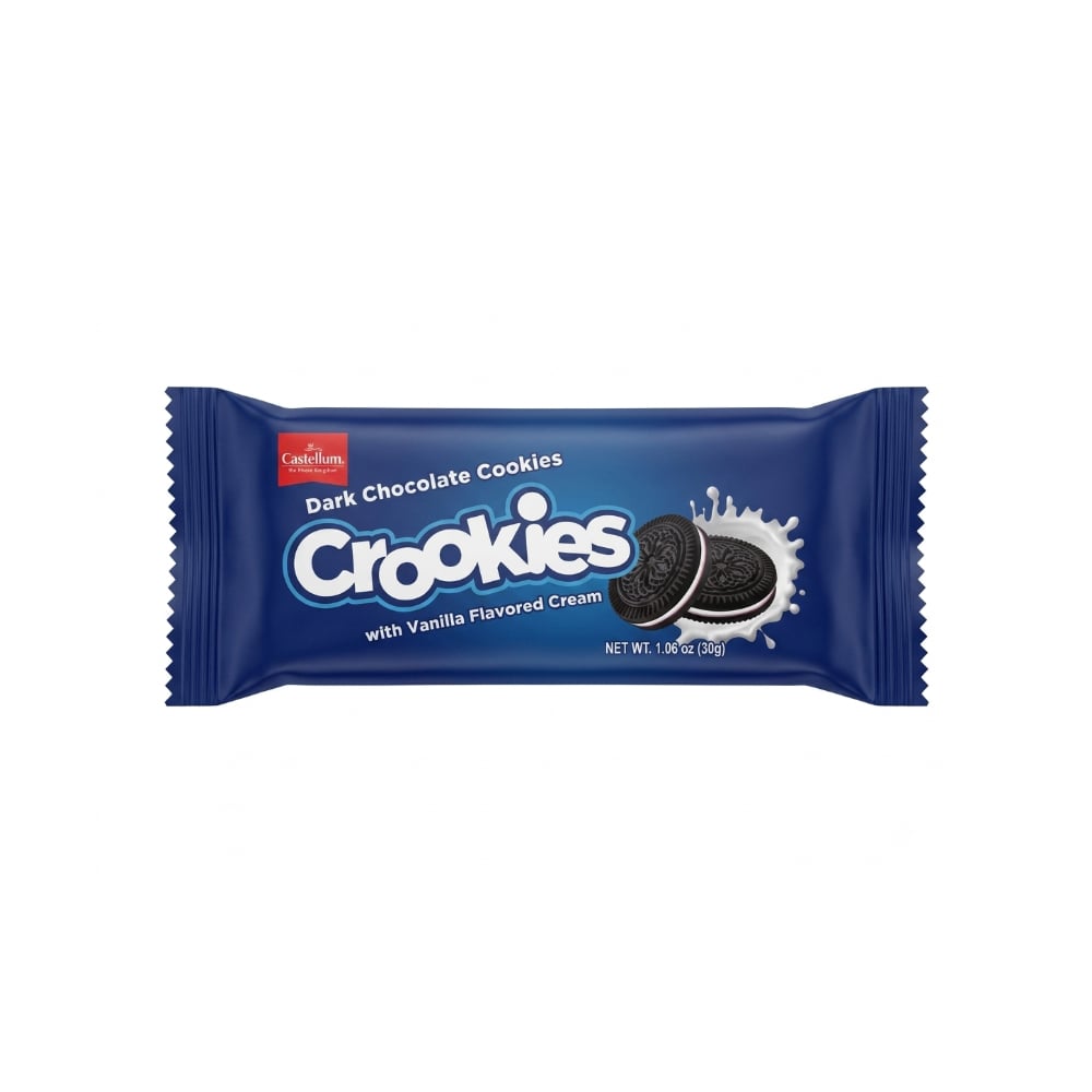 Galletas -sandwich- de chocolate negro con crema sabor vainilla Castellum (30 g / 1.06 oz) - Imagen 1