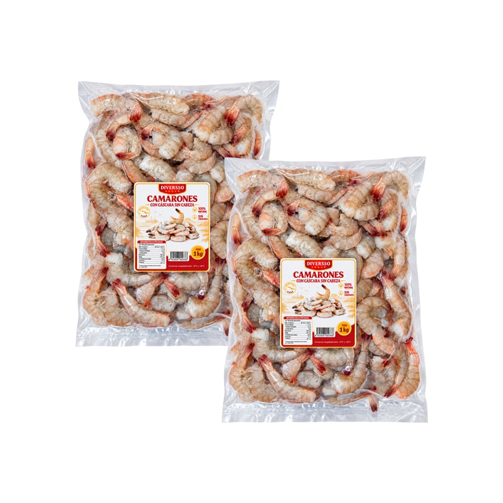 Camarones con cáscara sin cabeza Diversso (2 x 1 kg / 2.2 lb) - Imagen 1
