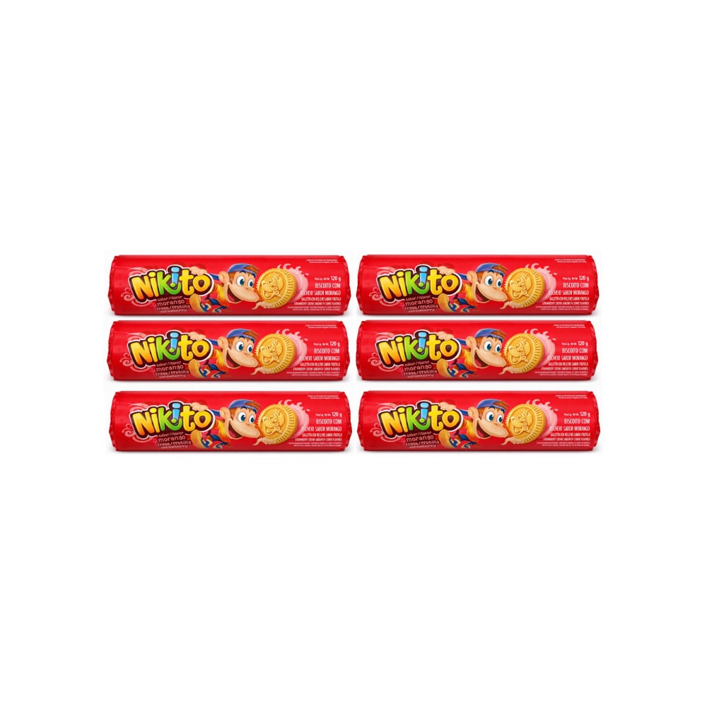 Galletas dulces con crema sabor fresa Nikito (6 x 120 g / 4.23 oz) - Imagen 1