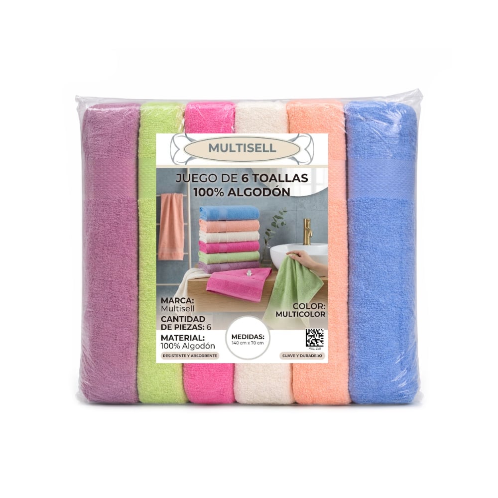 Toallas 100% algodón de 140 cm x 70 cm Multisell (6 U) - Imagen 1
