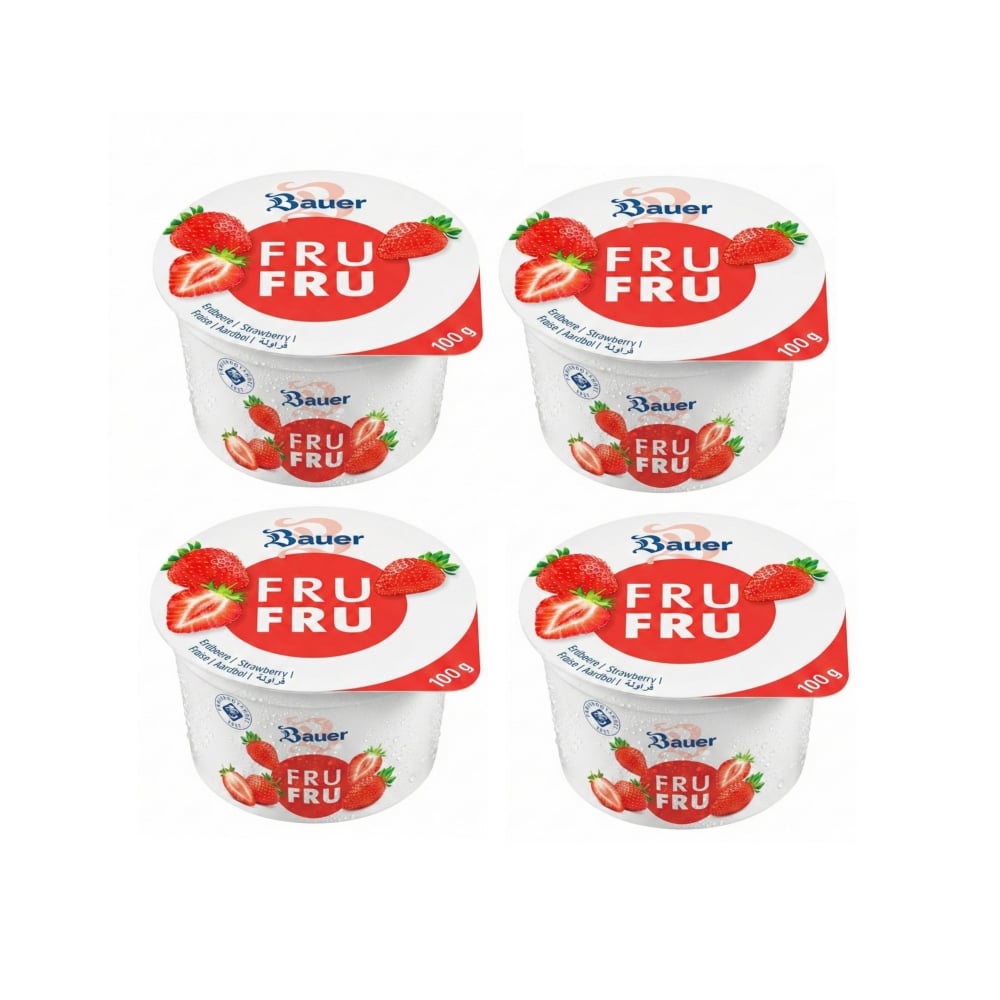Yogur sabor fresa Bauer Fru Fru (4 x 100g / 3.53oz) - Imagen 1