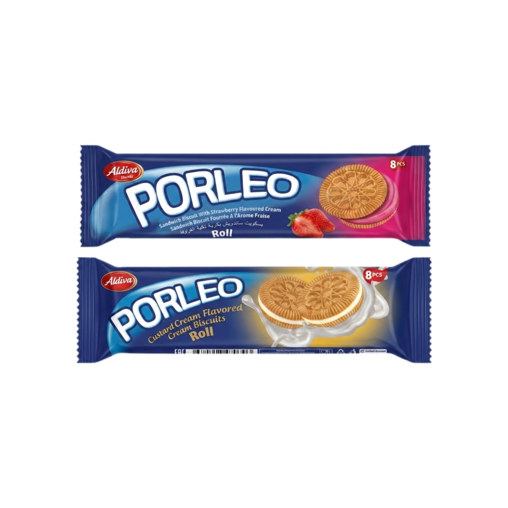 Galletas Porleo X2: Galleta de vainilla con crema de vainilla + Galleta de vainilla con crema de fresa - Imagen 1