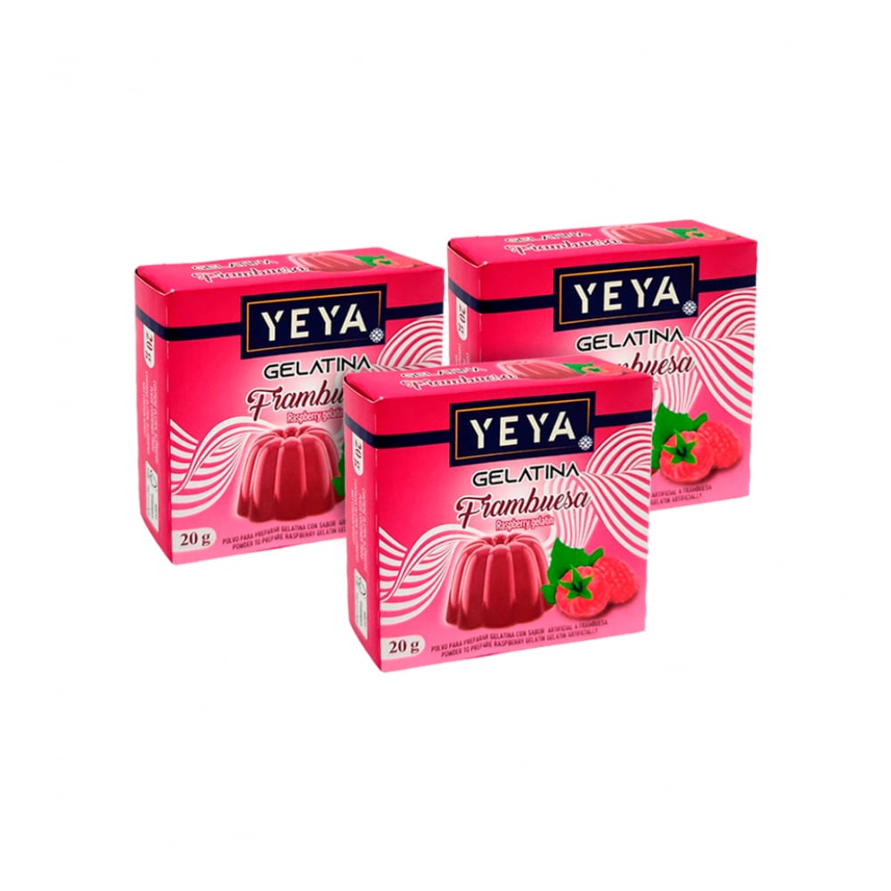 Gelatina sabor frambuesa YEYA (3 x 20 g) - Imagen 1