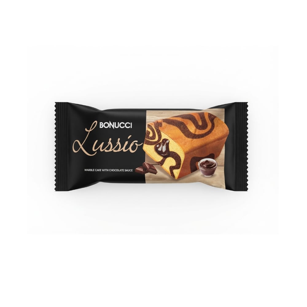 Pastel marmoleado relleno de crema de chocolate Lussio Bonucci (50 g / 1.76 oz) - Imagen 1
