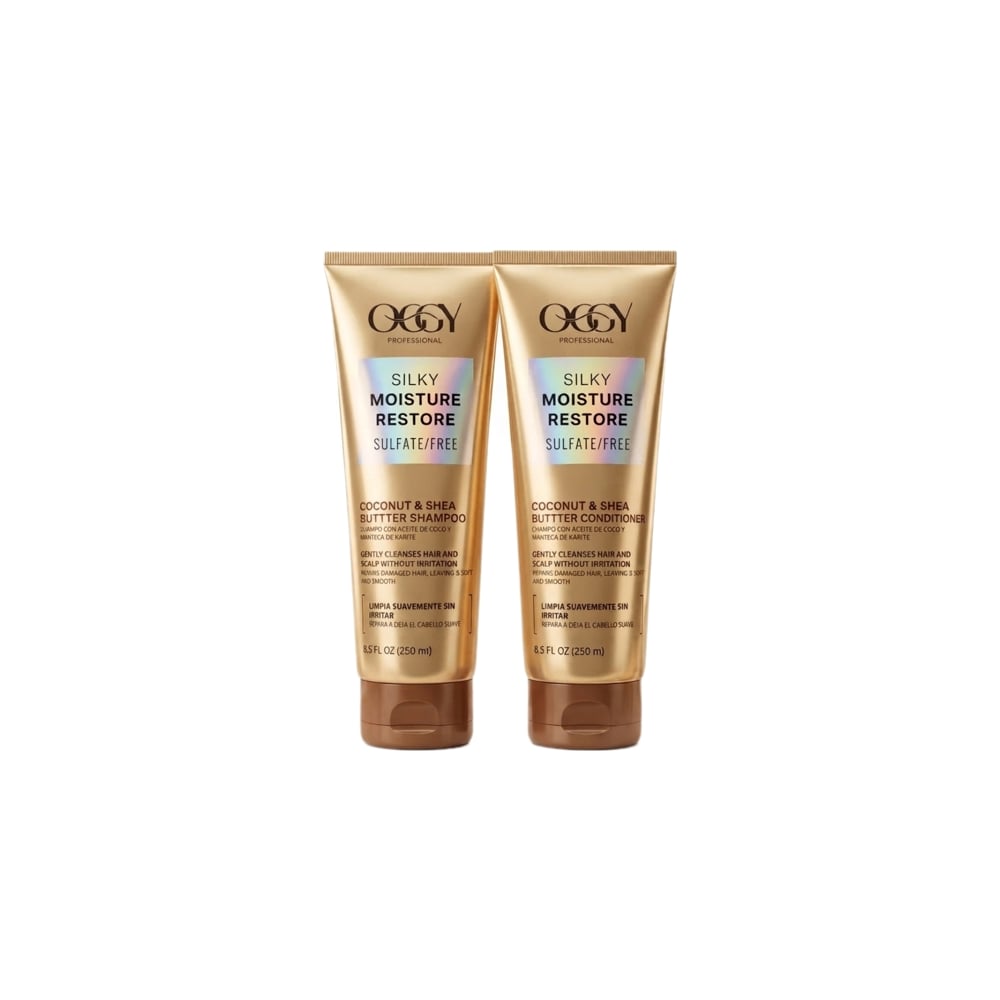 Set de champú y acondicionador con aceite de coco y manteca de karité brasileña Oggy (2 x 250 ml) - Imagen 1