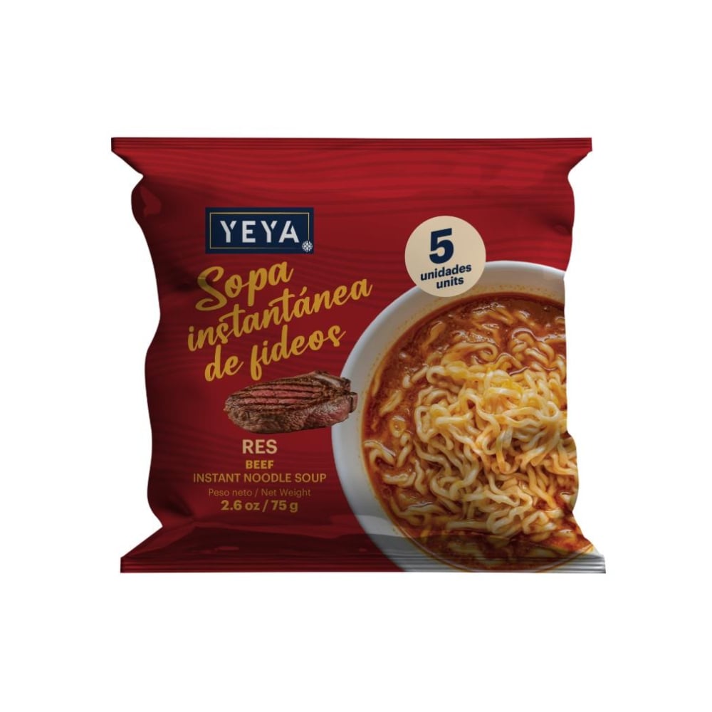 Sopa instantánea de fideos con sabor a res YEYA (5 x 75 g / 2.6 oz) - Imagen 1