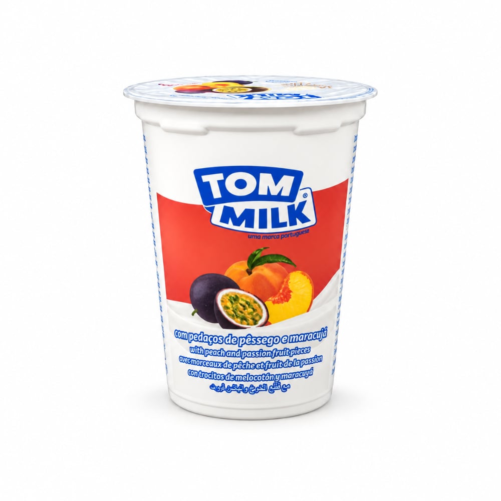 Yogur pasteurizado sabor melocotón y maracuyá con trocitos de fruta Tom Milk (500 g / 1.10 lb) - Imagen 1