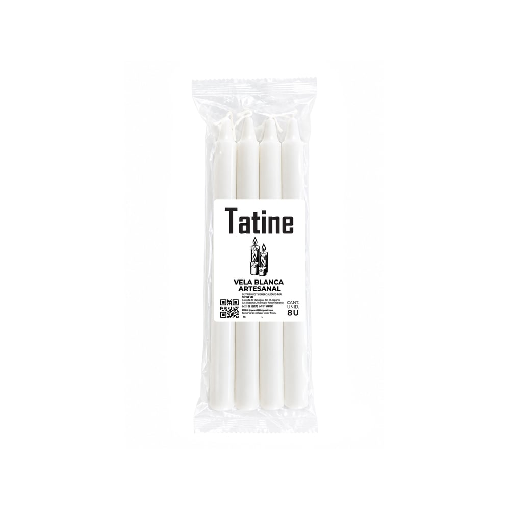 Vela blanca artesanal Tatine (8 U) - Imagen 1