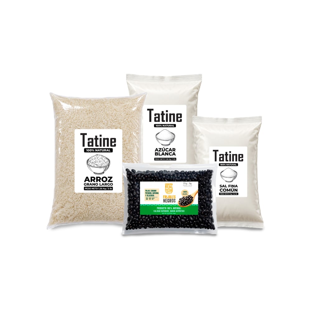Combo básico de cocina #14: Frijoles negros Cosecha Real + Arroz de grano largo Tatine+ Sal fina común Tatine + Azúcar blanca Tatine - Imagen 1