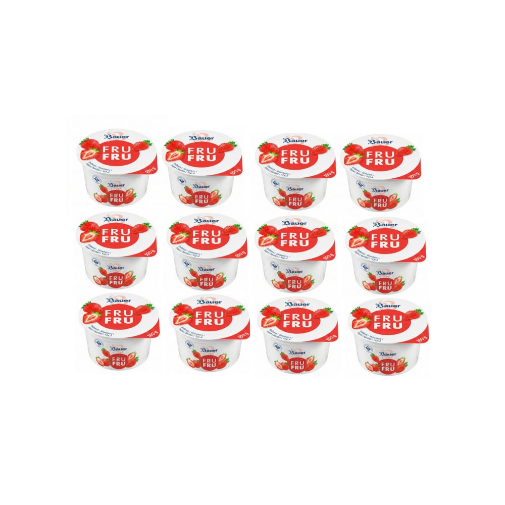 Yogur sabor fresa Bauer Fru Fru (12 x 100g / 3.53oz) - Imagen 1