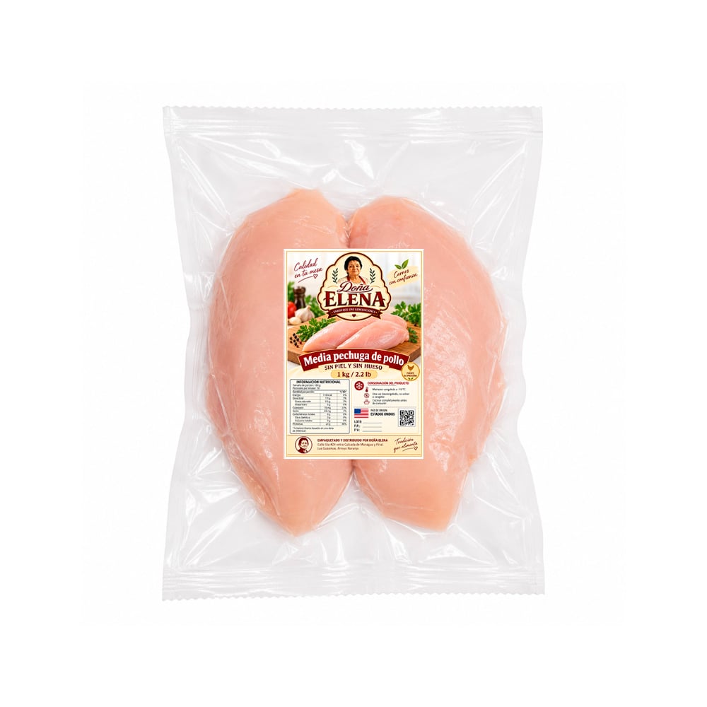 Media pechuga de pollo sin piel y sin hueso Doña Elena (1 kg / 2.2 lb) - Imagen 1