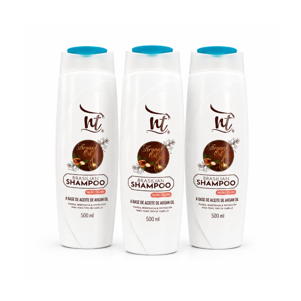 Champú brasileño a base de aceite de argán sin sal NT (3 x 500 ml) - Imagen 1