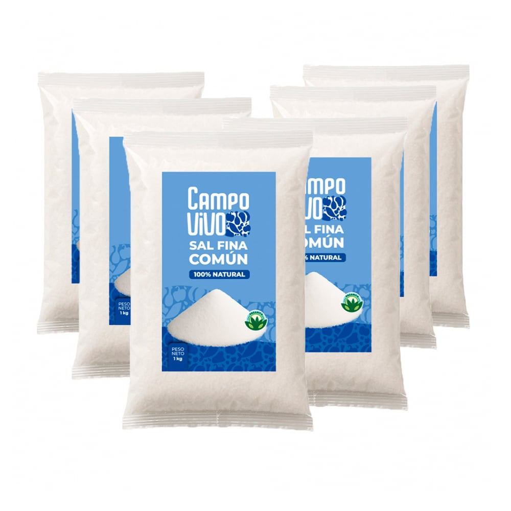 Sal fina común Campo Vivo (6 x 1 kg / 2.2 lb) - Imagen 1