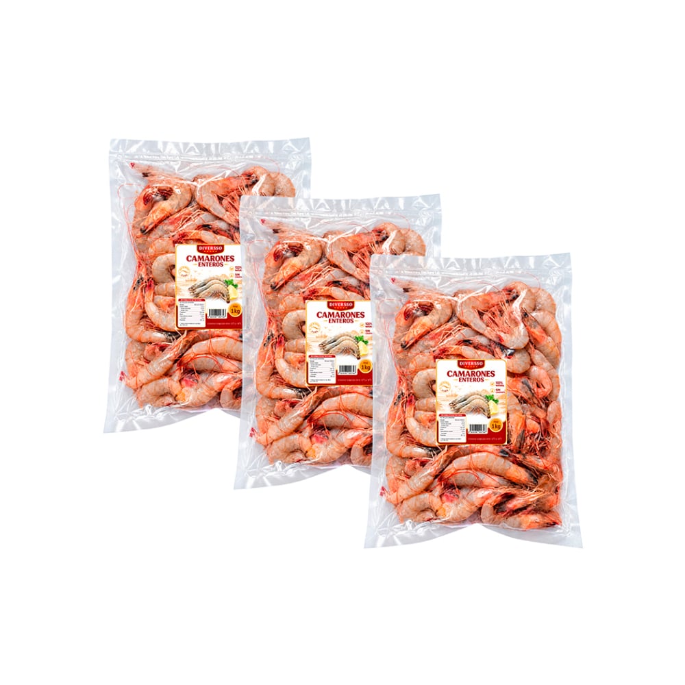Camarones enteros Diversso (3 x 1 kg / 2.2 lb) - Imagen 1