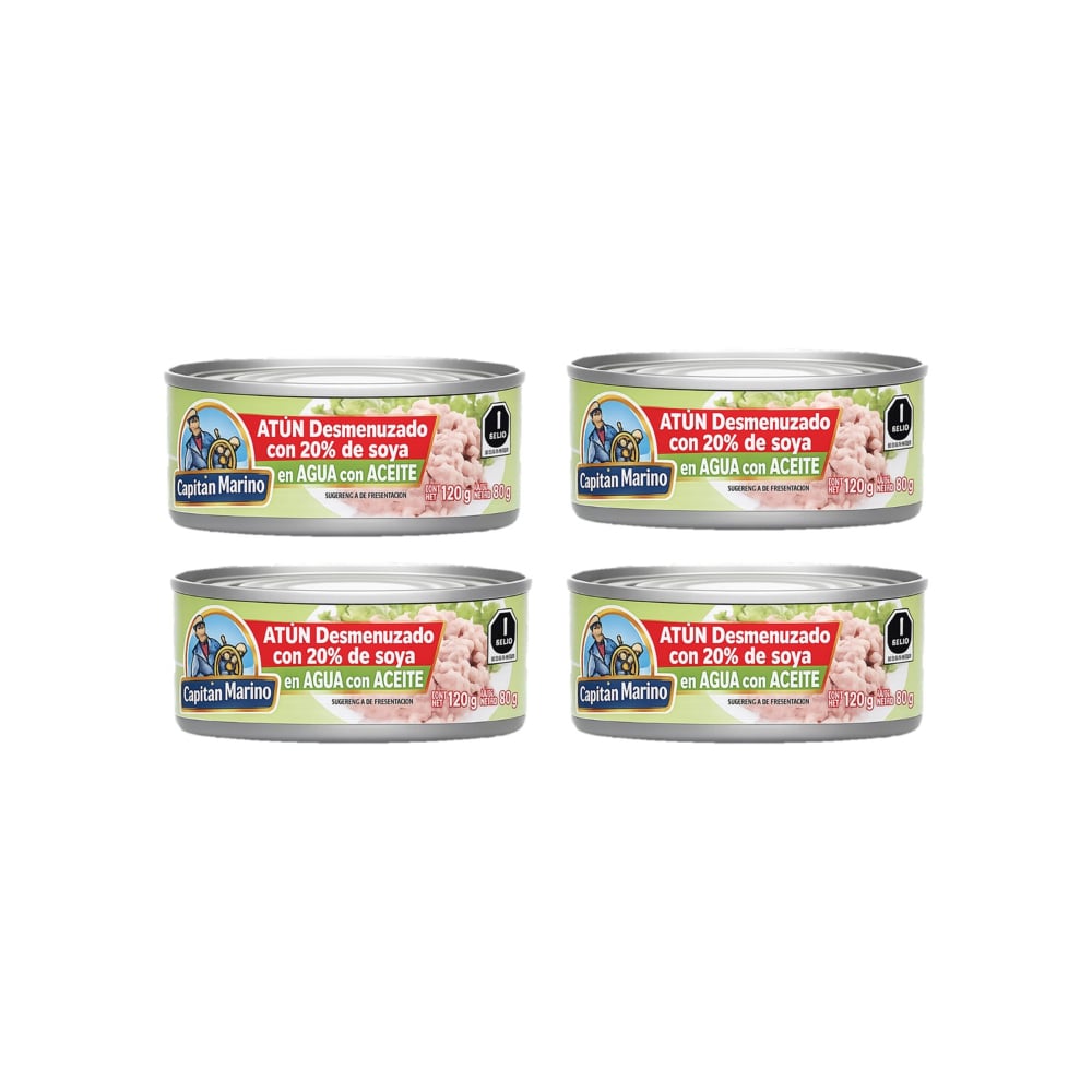Atún desmenuzado con 20% de soya en agua con aceite Capitán Marino (120 g / 4.2 oz) - Imagen 1