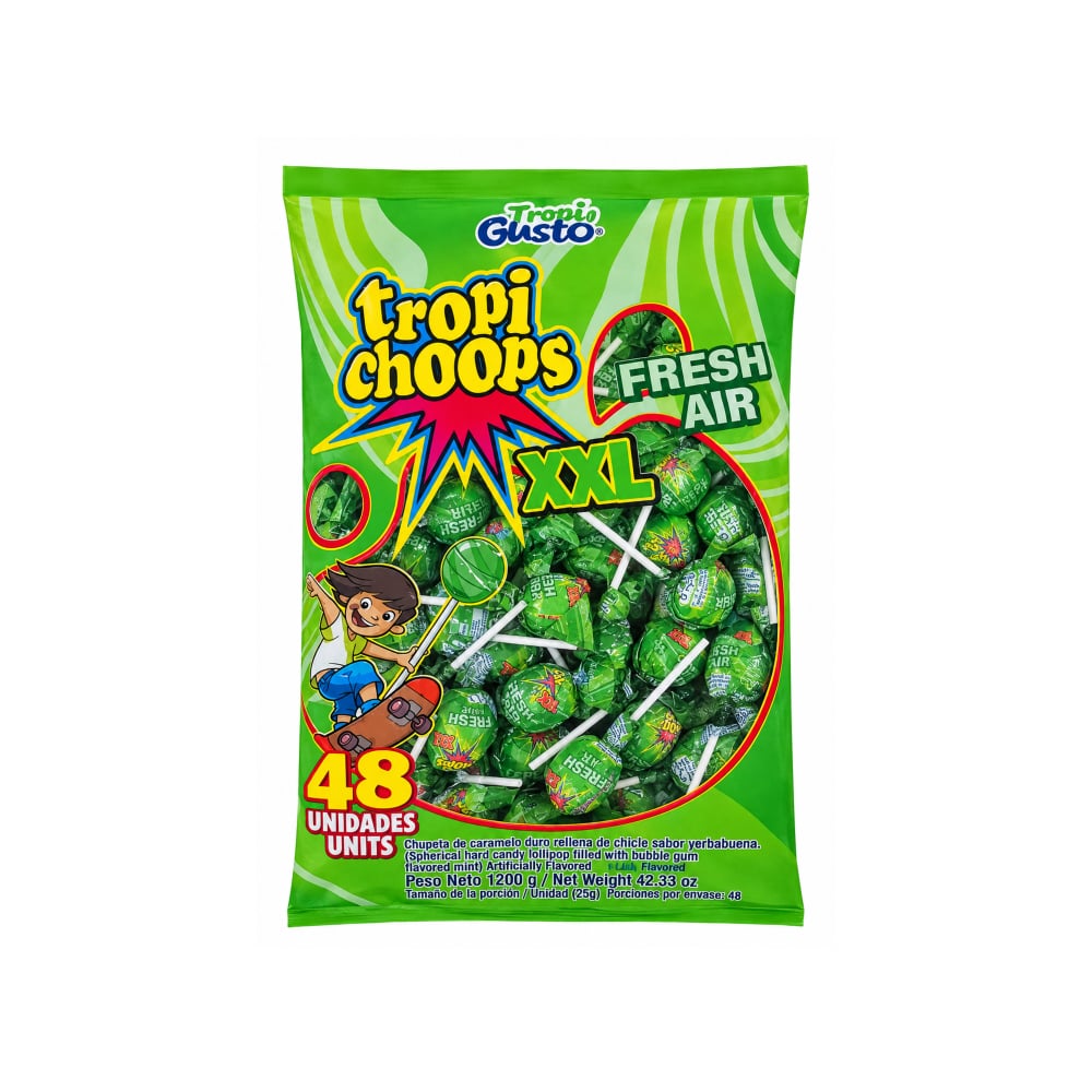 Paquete de chupa chupa XXL relleno de chicle sabor yerbabuena Tropi Gusto (1.2 kg / 2.64 lb) - Imagen 1