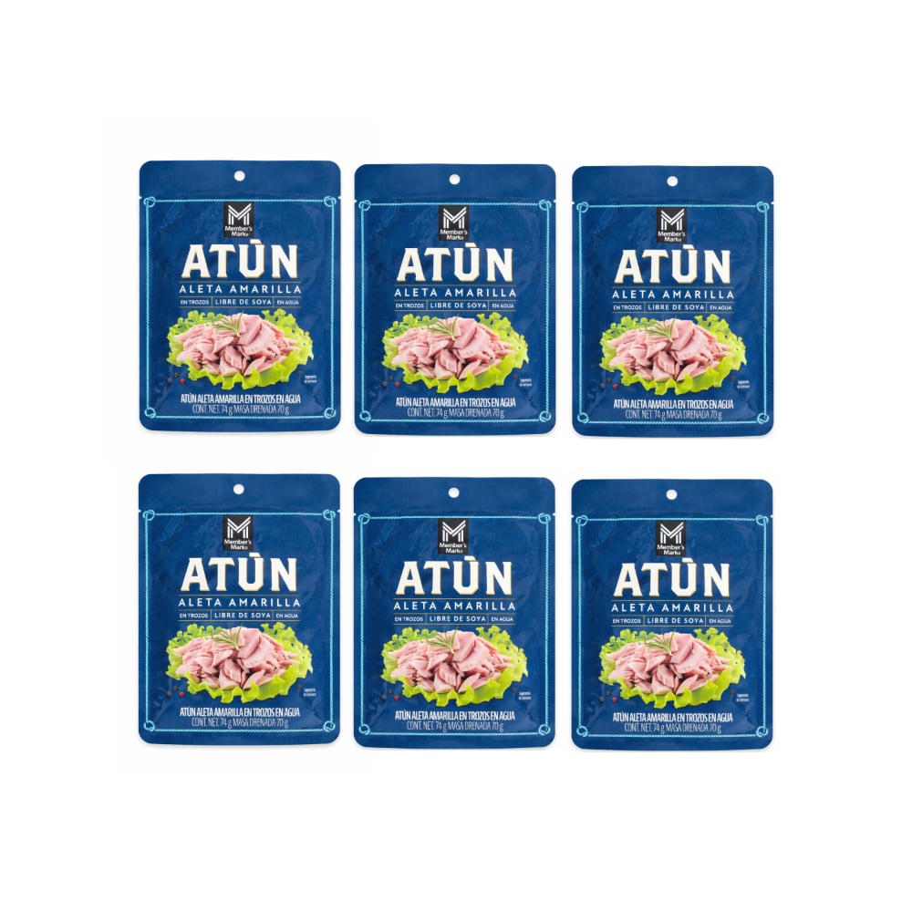 Atún aleta amarilla en trozos en agua Member's Mark (6 x 74 g / 2.61 oz) - Imagen 1