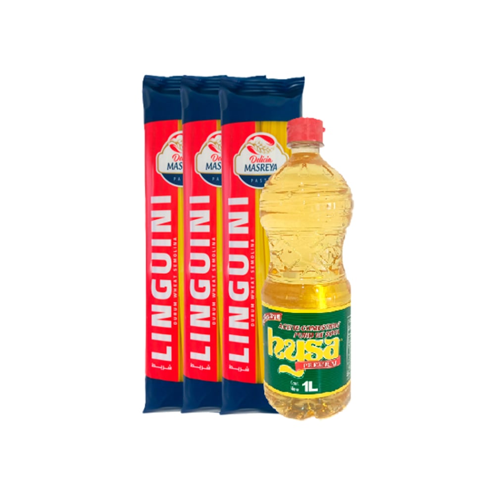 Aceite de soya puro Hysa (1 L) + Espaguetis linguini Delicia Masreya (3 x 500 g / 1.1 lb) - Imagen 1