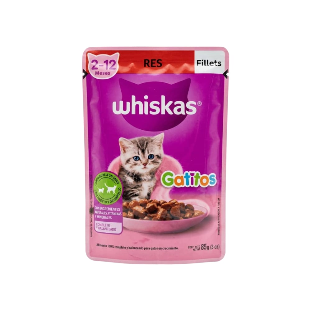 Alimento para gatos de 2-12 meses, sabor a res Whiskas (85 g / 2.99 oz) - Imagen 1