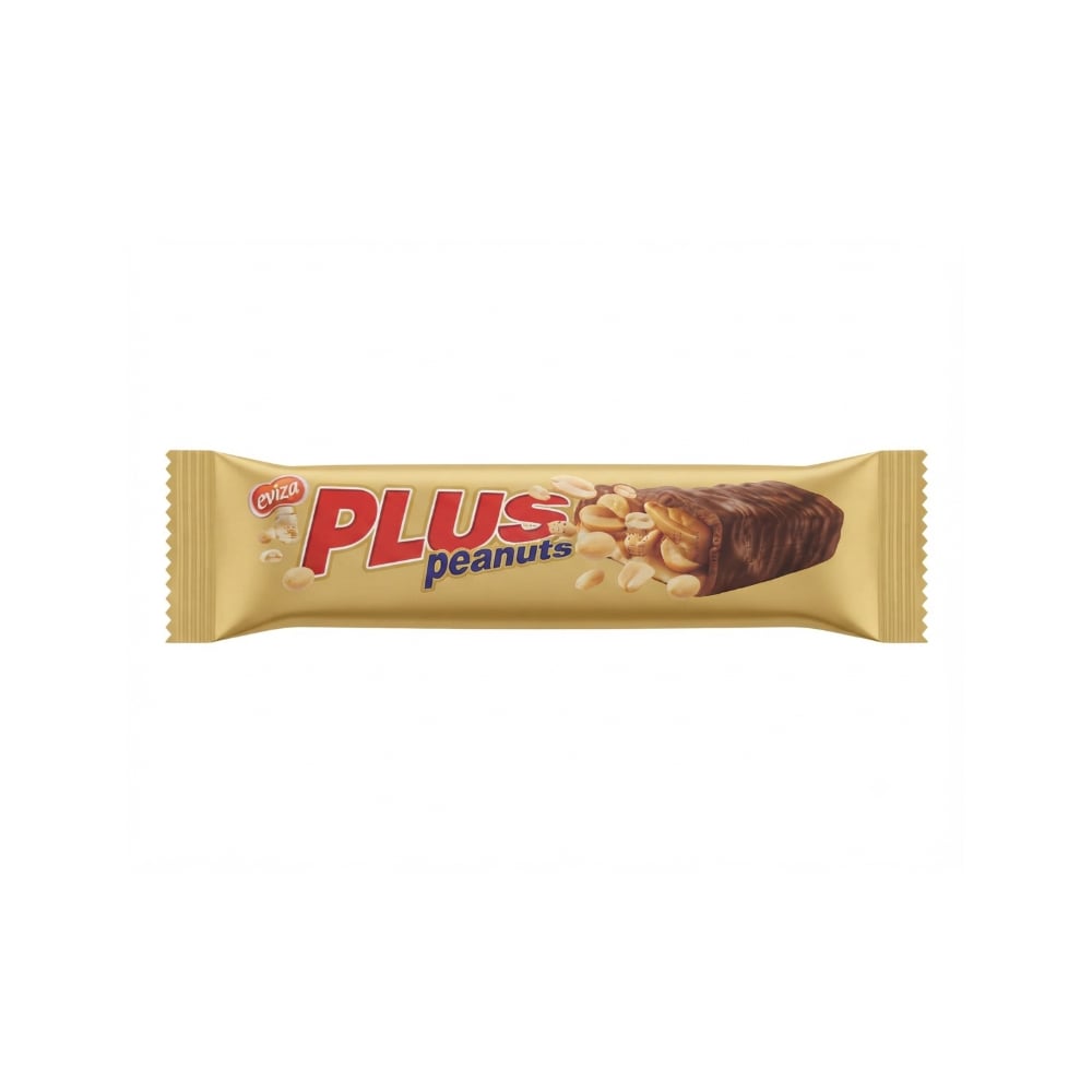 Barra de turrón de maní y caramelo cubierta de chocolate con leche Eviza Plus (50 g / 1.76 oz) - Imagen 1