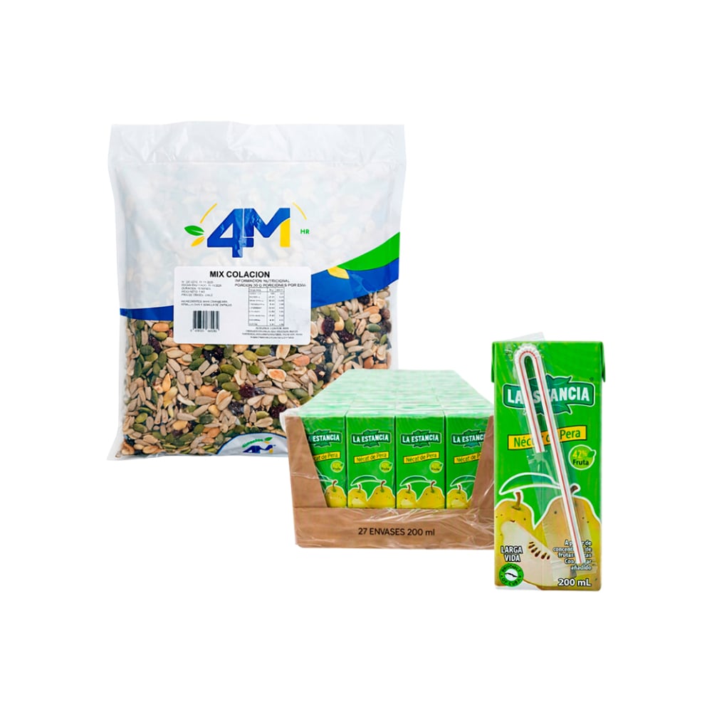Combo: Caja de néctar de pera La Estancia (27 x 200 ml) + Mix Colacion 4M (1 kg / 2.2 lb) - Imagen 1