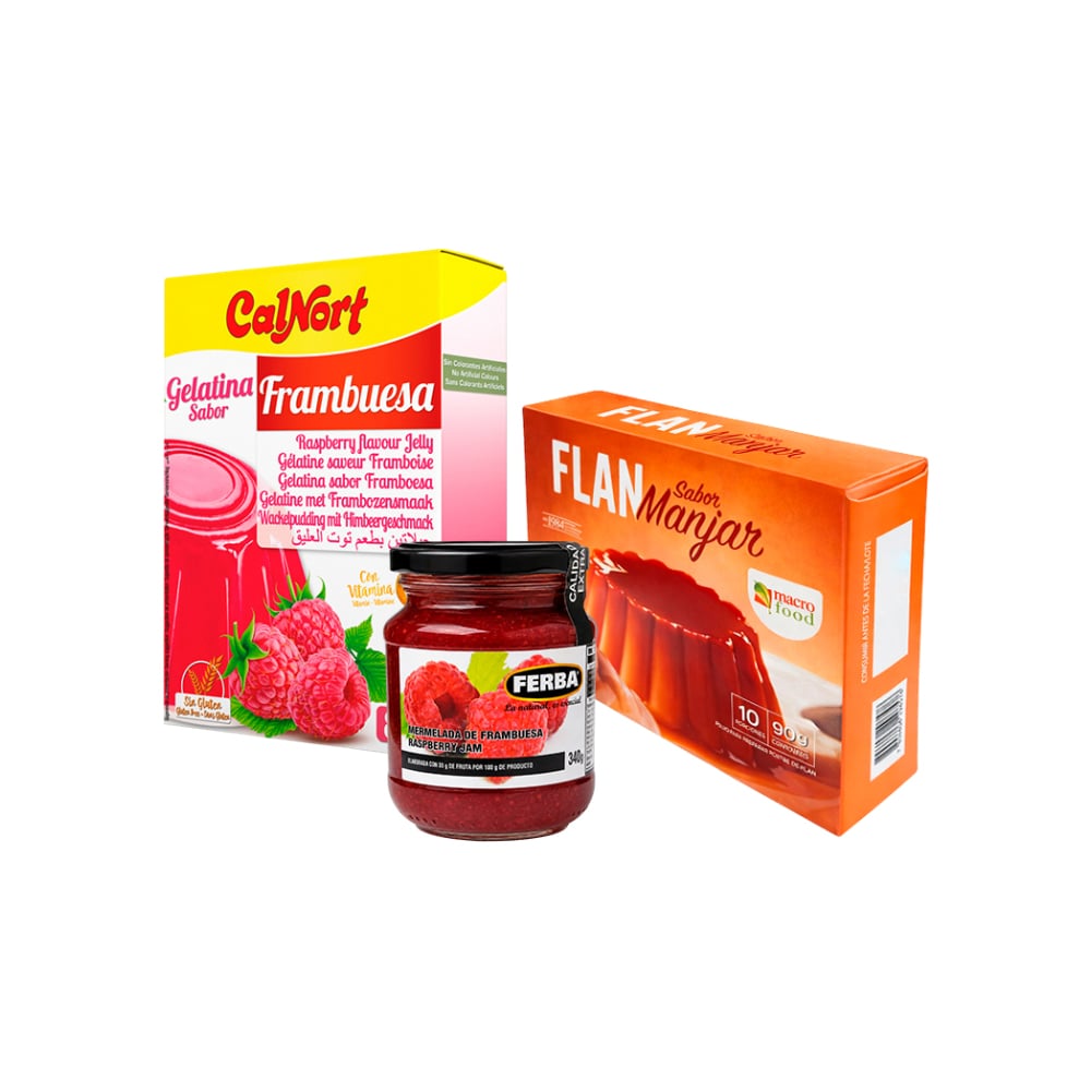 Combo: Flan sabor manjar + Gelatina frambuesa + Mermelada frambuesa extra - Imagen 1