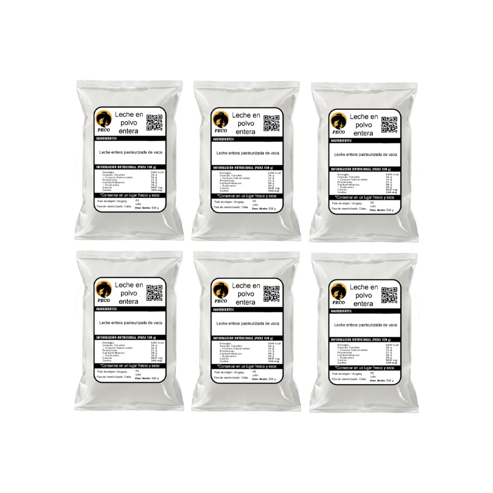 Leche en polvo entera Peco (6 x 500 g / 1.1 lb) - Imagen 1
