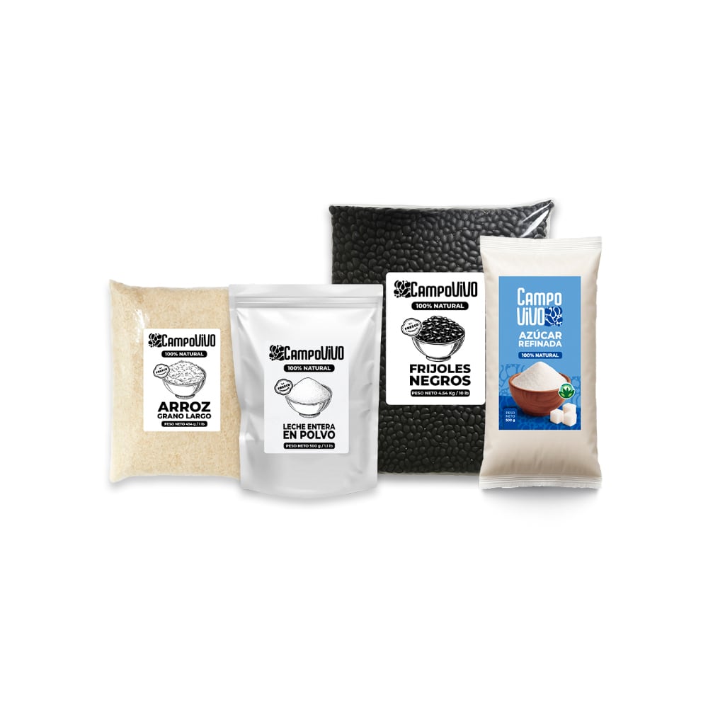 Combo básico Campo Vivo #10: Leche entera en polvo + Arroz grano largo + Azúcar refinada + Frijoles negros - Imagen 1